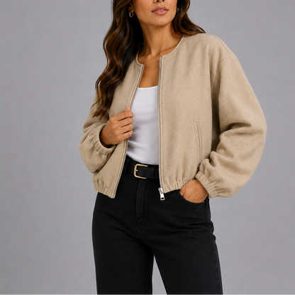 Clara - Veste Femme Automne Bomber Cropped avec Manches Ballon et Zip