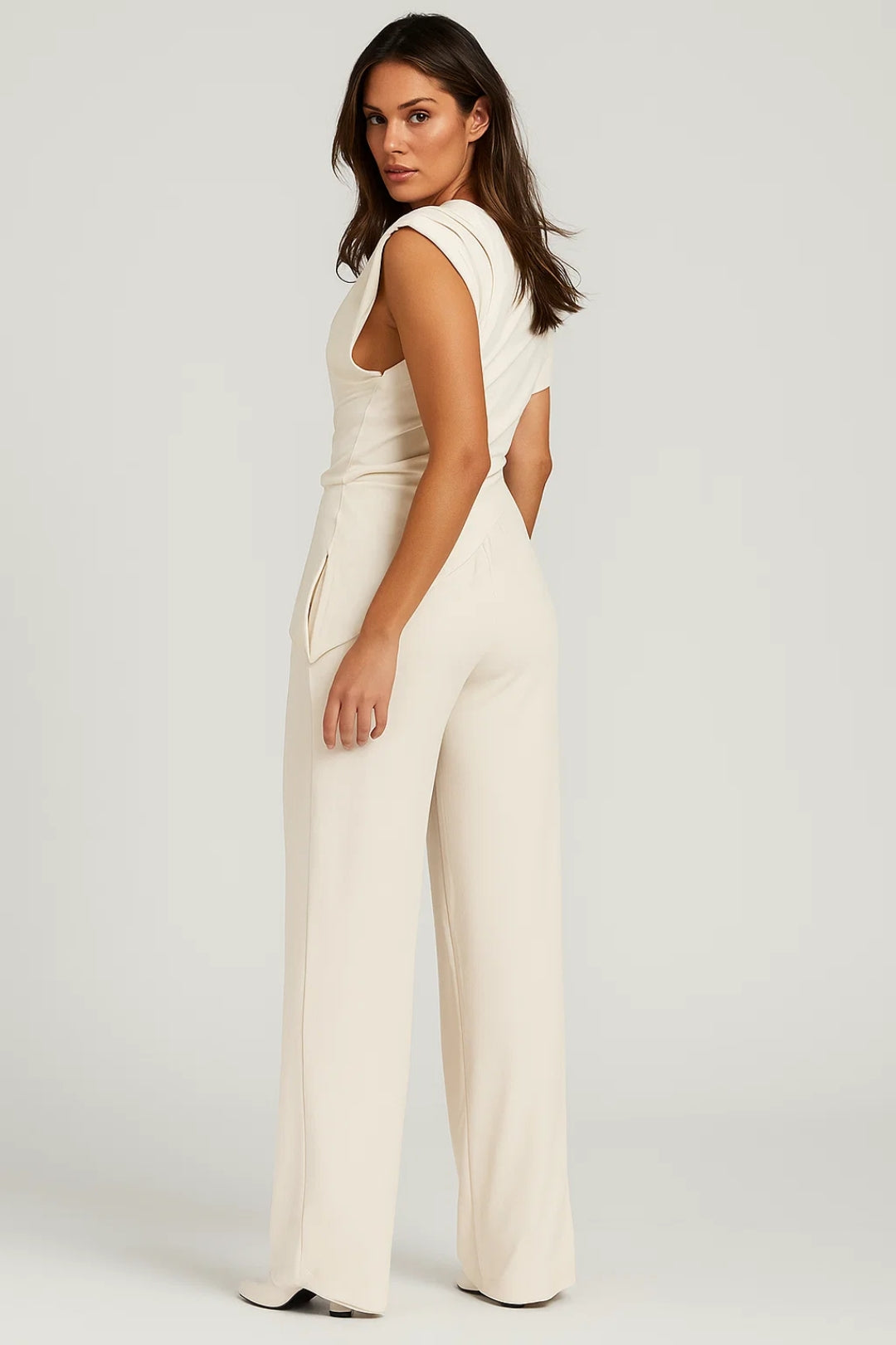 Combinaison Femme - Sans Manches Drapée Col Montant Jambe Large | Chic
