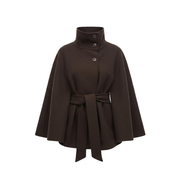 Elise - Cape femme courte et chaude avec col montant et ceinture à nouer