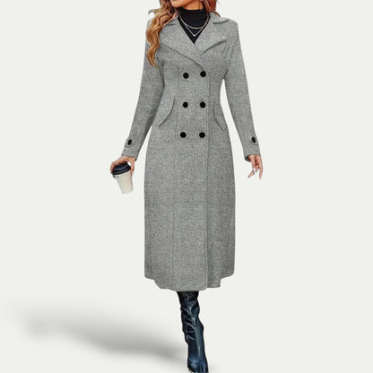 Elise - Manteau femme hiver long et chaud croisé cintré à chevrons