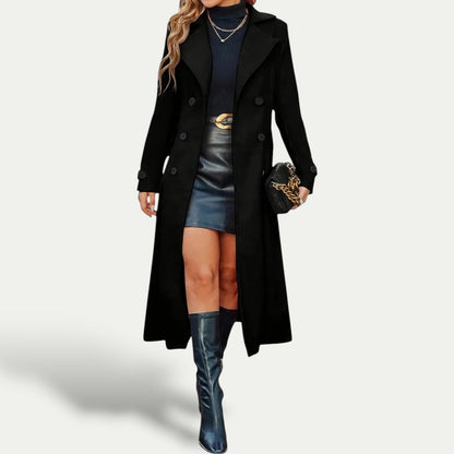 Elise - Manteau femme hiver long et chaud croisé cintré à chevrons