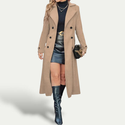 Elise - Manteau femme hiver long et chaud croisé cintré à chevrons