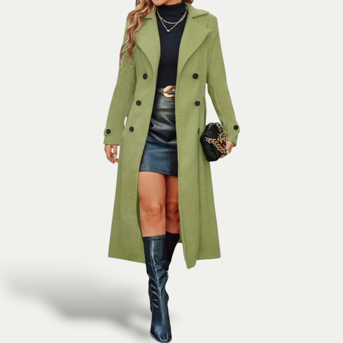 Elise - Manteau femme hiver long et chaud croisé cintré à chevrons