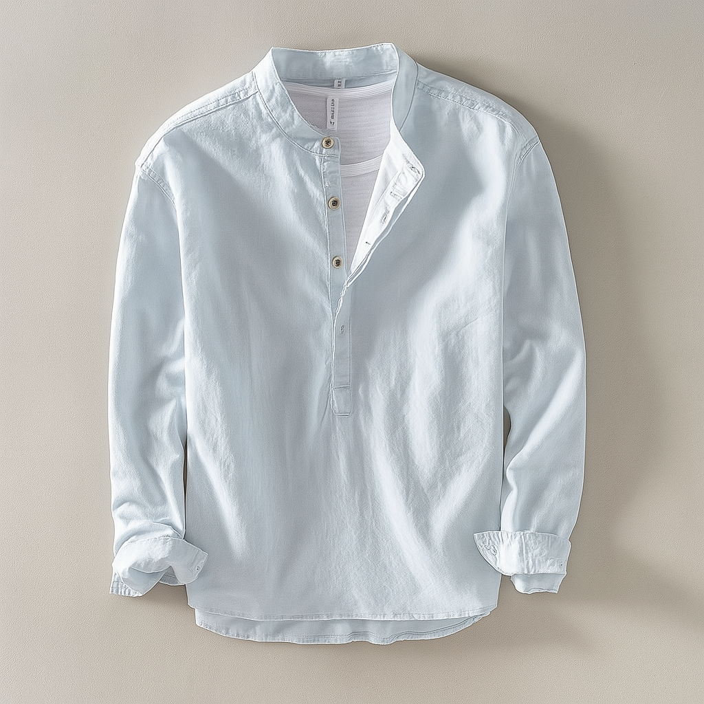 Gabriel - Chemise en Lin Homme Casual avec Col Mao et Boutonnage Partiel
