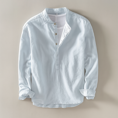 Gabriel - Chemise en Lin Homme Casual avec Col Mao et Boutonnage Partiel