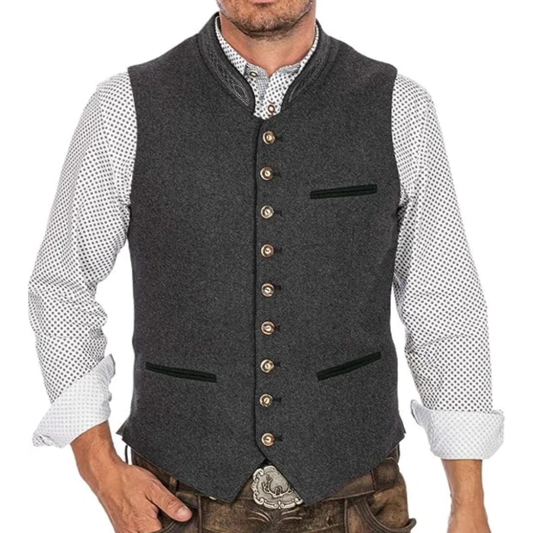 Gabriel - Gilet Homme Casual Smart Vintage avec Col Montant et Boutons