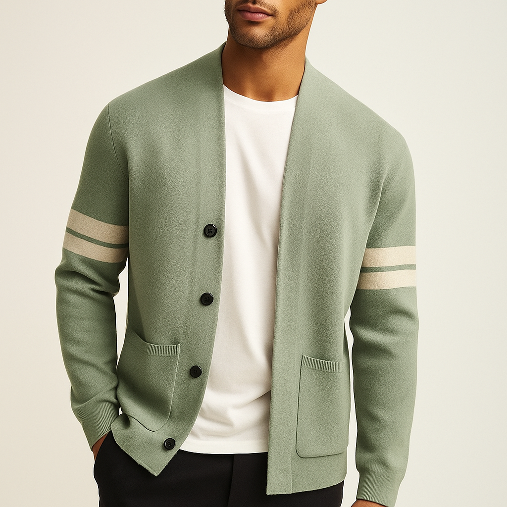 Gabriel - Gilet Homme en Cashmere Style avec Boutons et Rayures Contrastées