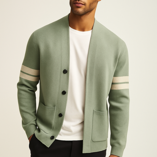 Gabriel - Gilet Homme en Cashmere Style avec Boutons et Rayures Contrastées