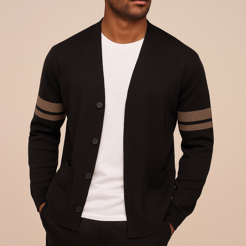 Gabriel - Gilet Homme en Cashmere Style avec Boutons et Rayures Contrastées