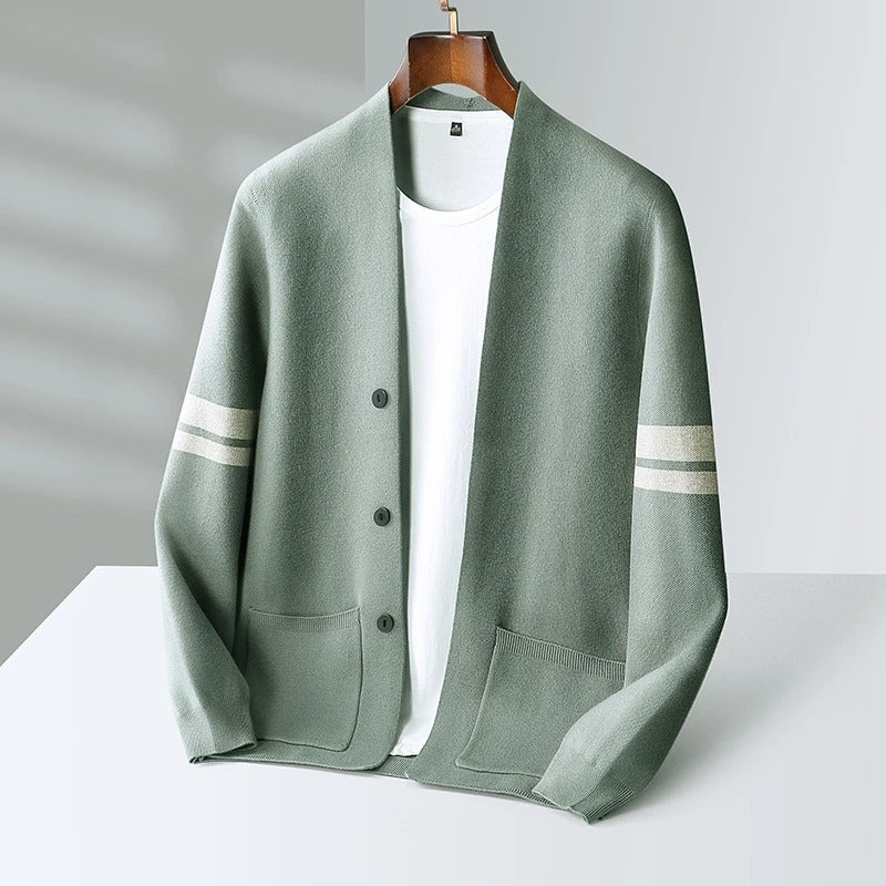 Gabriel - Gilet Homme en Cashmere Style avec Boutons et Rayures Contrastées