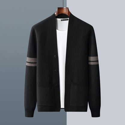 Gabriel - Gilet Homme en Cashmere Style avec Boutons et Rayures Contrastées