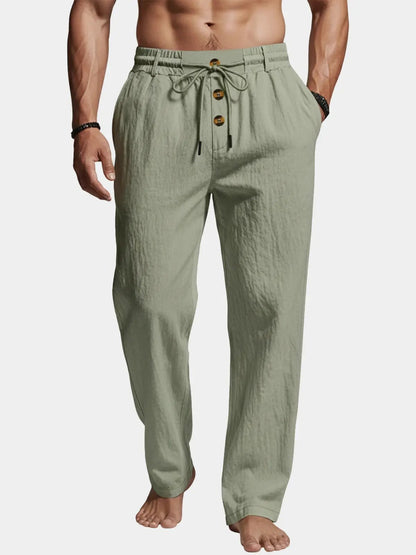 Hugo - Pantalon en Lin Homme Casual avec Taille Élastique et Cordon de Serrage
