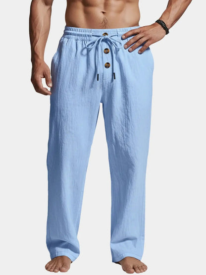 Hugo - Pantalon en Lin Homme Casual avec Taille Élastique et Cordon de Serrage