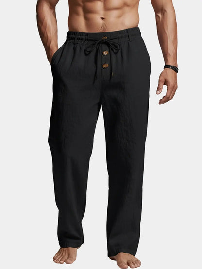 Hugo - Pantalon en Lin Homme Casual avec Taille Élastique et Cordon de Serrage