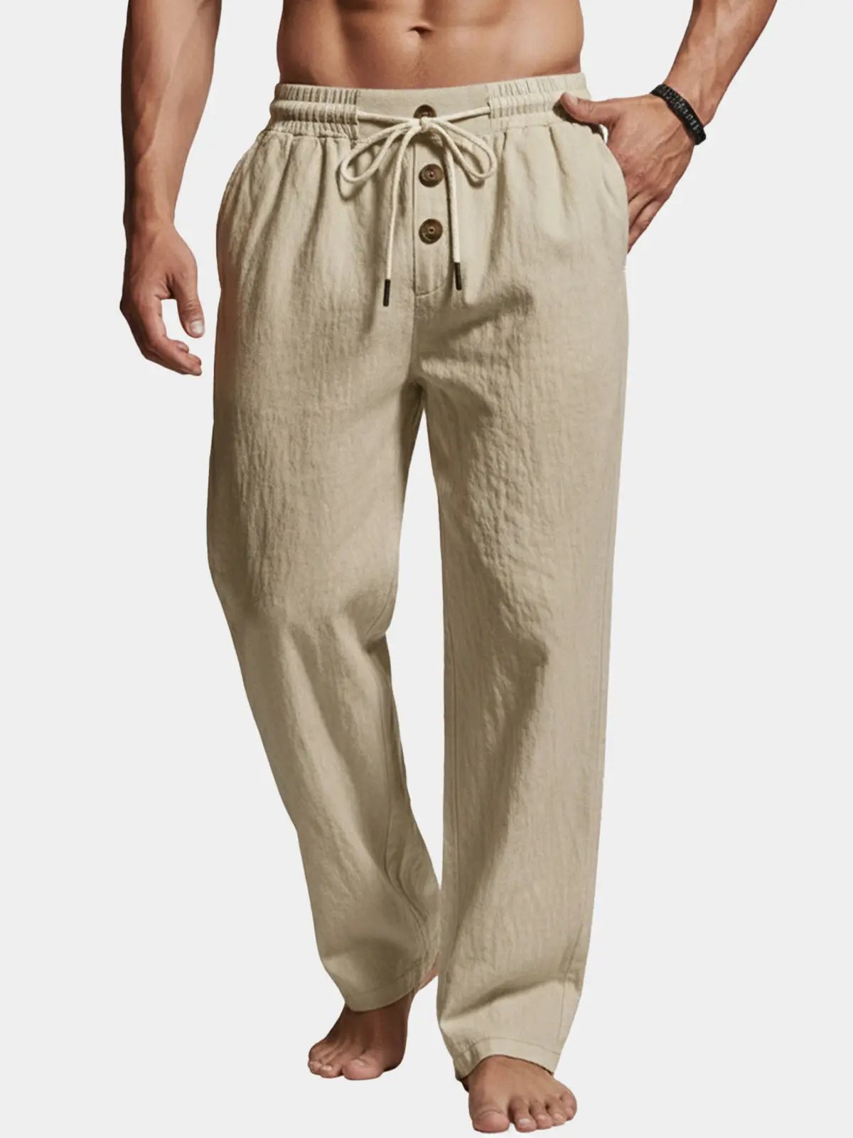 Hugo - Pantalon en Lin Homme Casual avec Taille Élastique et Cordon de Serrage