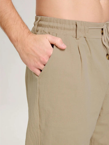 Hugo - Pantalon en Lin Homme Casual avec Taille Élastique et Cordon de Serrage