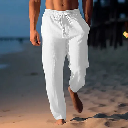 Hugo - Pantalon en Lin Homme Casual de Plage avec Cordon de Serrage et Coupe Droite