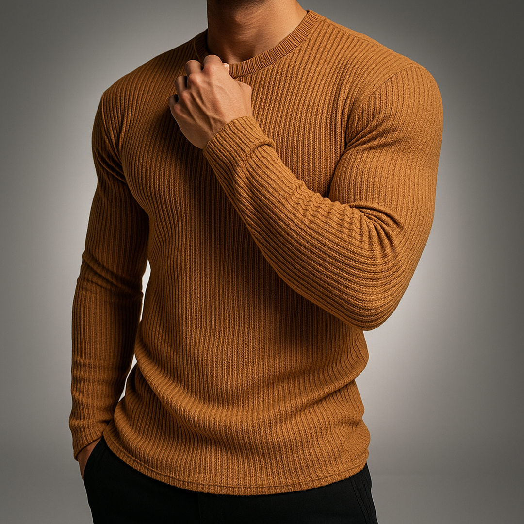 Hugo - Pull homme en maille à côtes col rond ajusté stretch et chic