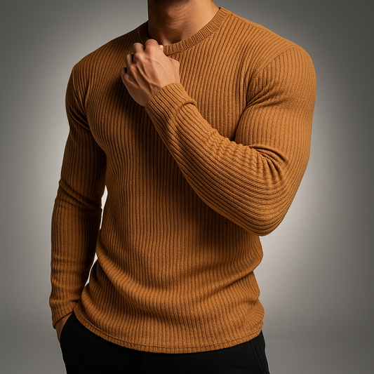 Hugo - Pull homme en maille à côtes col rond ajusté stretch et chic