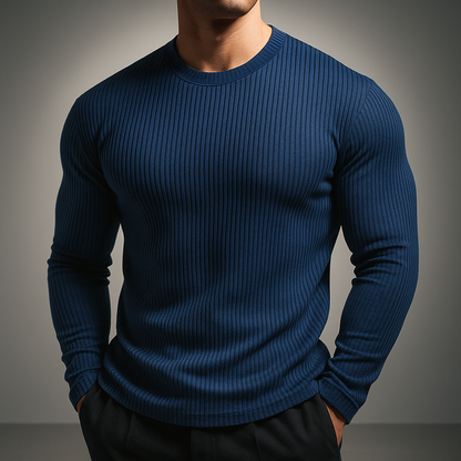 Hugo - Pull homme en maille à côtes col rond ajusté stretch et chic