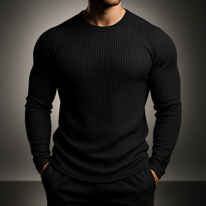 Hugo - Pull homme en maille à côtes col rond ajusté stretch et chic