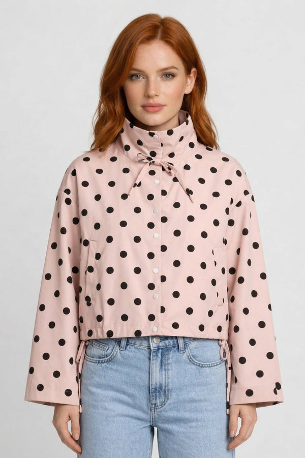 Imperméable Femme - Courte Veste à Pois avec Col Noué