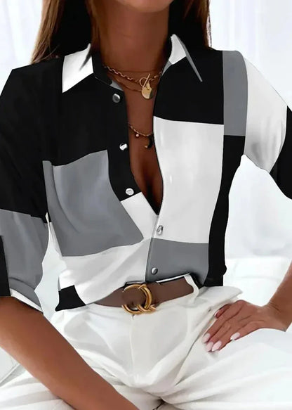 Inès - Blouse Femme Chic à Imprimé Géométrique pour l'Automne