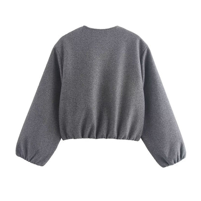 Inès - Bomber Femme d'Automne Cropped avec Fermeture Éclair et Col Rond
