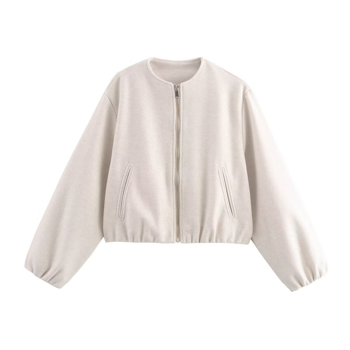 Inès - Bomber Femme d'Automne Cropped avec Fermeture Éclair et Col Rond