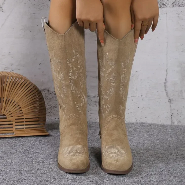 Inès - Bottes Femme Hautes Style Western pour l'Automne avec Talon Bloc