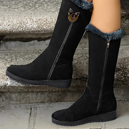 Inès - Bottes Femme Hiver Hautes avec Doublure Polaire et Fermeture Éclair