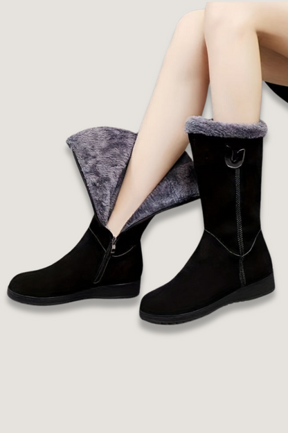 Inès - Bottes Femme Hiver Hautes avec Doublure Polaire et Fermeture Éclair
