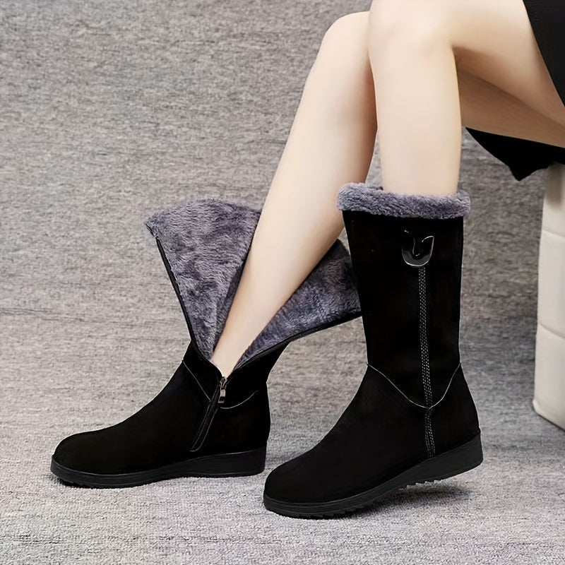 Inès - Bottes Femme Hiver Hautes avec Doublure Polaire et Fermeture Éclair