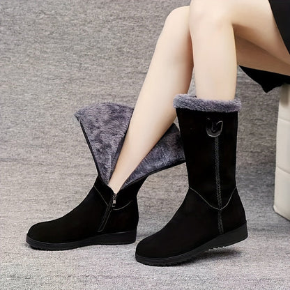 Inès - Bottes Femme Hiver Hautes avec Doublure Polaire et Fermeture Éclair