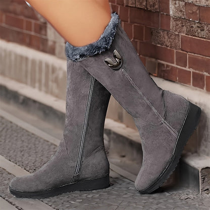 Inès - Bottes Femme Hiver Hautes avec Doublure Polaire et Fermeture Éclair