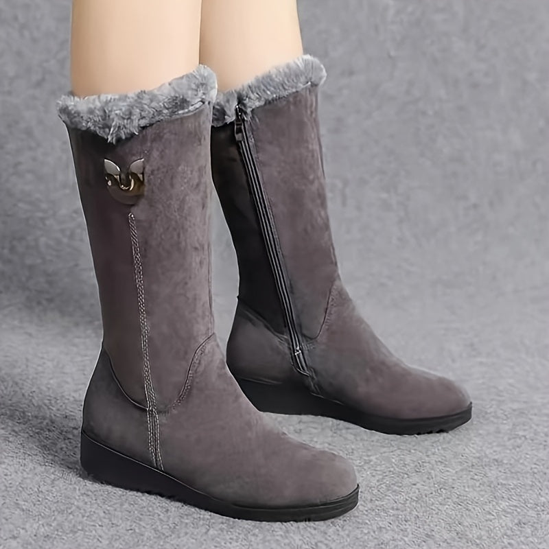 Inès - Bottes Femme Hiver Hautes avec Doublure Polaire et Fermeture Éclair