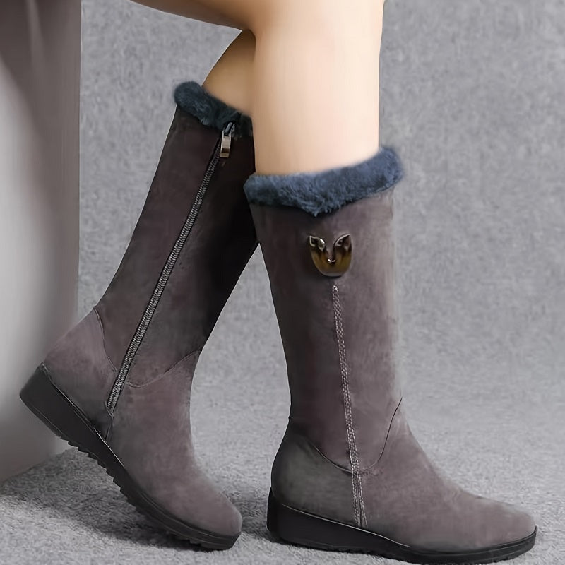 Inès - Bottes Femme Hiver Hautes avec Doublure Polaire et Fermeture Éclair