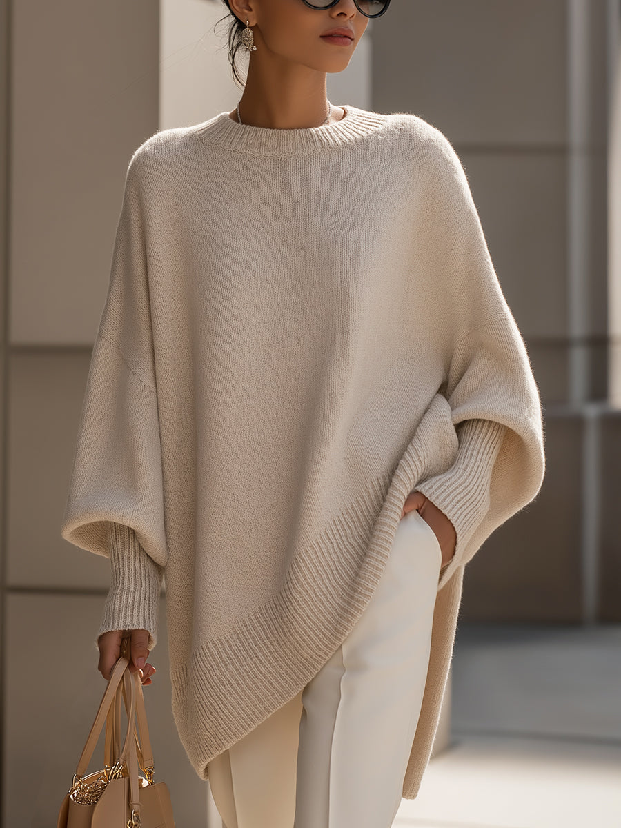 Inès - Pull Femme Oversize d'Automne en Maille avec Col Montant