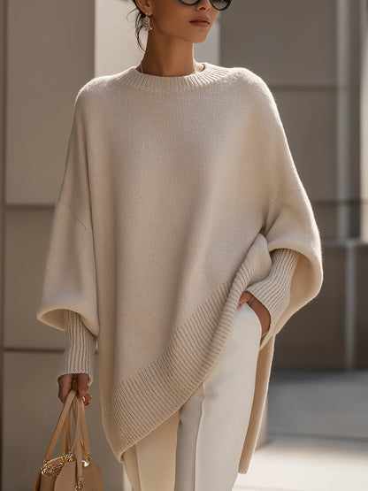 Inès - Pull Femme Oversize d'Automne en Maille avec Col Montant