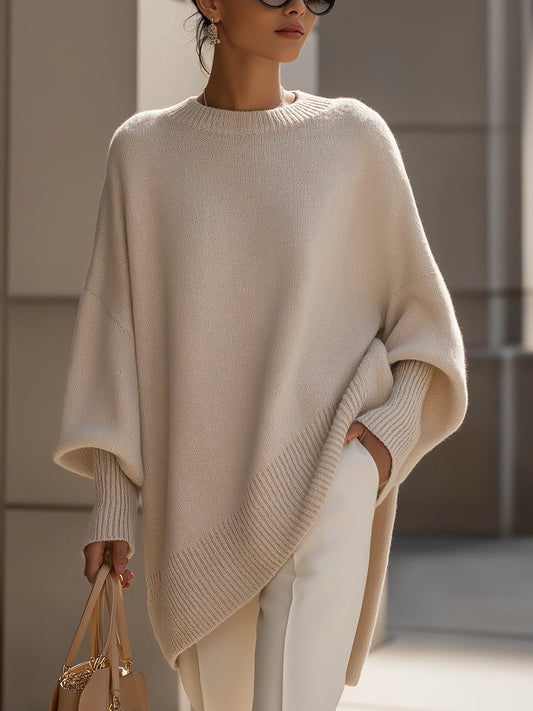 Inès - Pull Femme Oversize d'Automne en Maille avec Col Montant