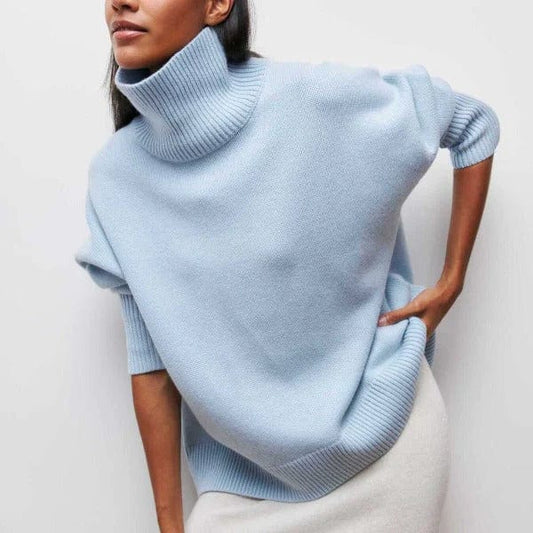 Inès - Pull femme col roulé oversize en maille et long