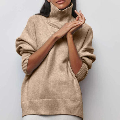 Inès - Pull femme col roulé oversize en maille et long