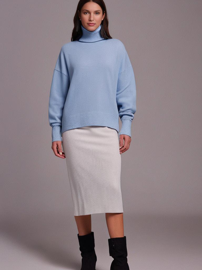 Inès - Pull femme col roulé oversize en maille et long