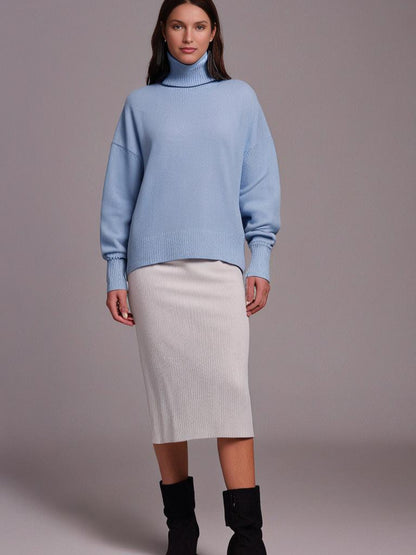 Inès - Pull femme col roulé oversize en maille et long