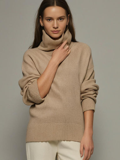 Inès - Pull femme col roulé oversize en maille et long