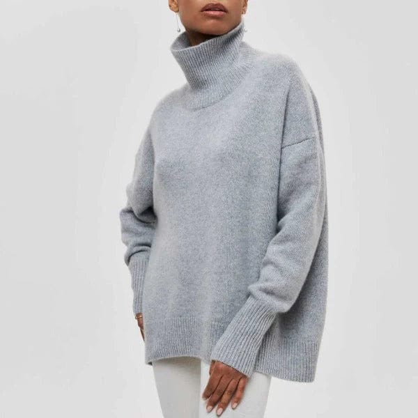 Inès - Pull femme col roulé oversize en maille et long