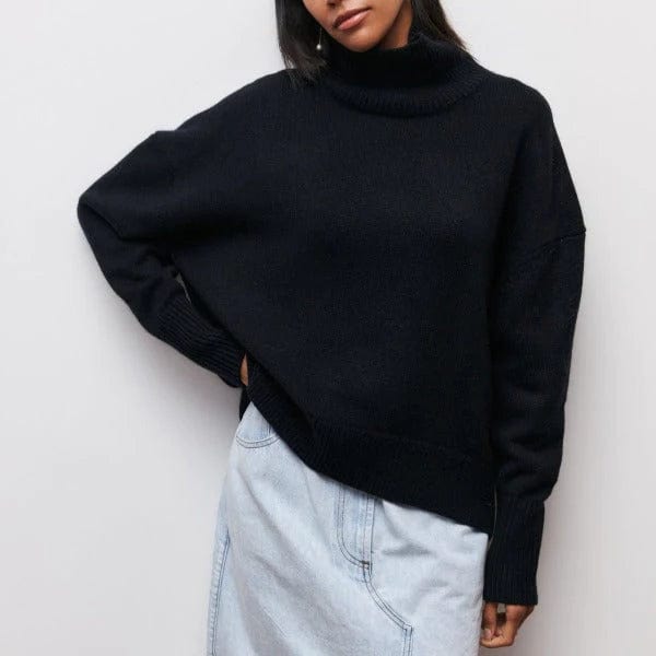 Inès - Pull femme col roulé oversize en maille et long