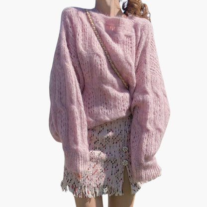 Inès - Pull femme oversize long en maille doux et chaud pour l'hiver