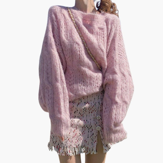 Inès - Pull femme oversize long en maille doux et chaud pour l'hiver