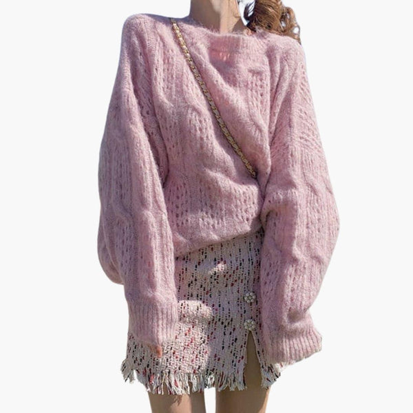 Inès - Pull femme oversize long en maille doux et chaud pour l'hiver